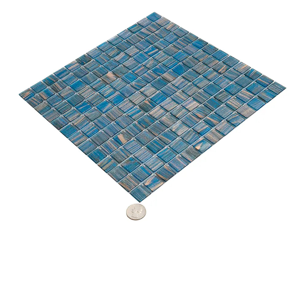 Deep Blue & Gold Swirls Mixed Squares Glass Pool Tile | Tile Club