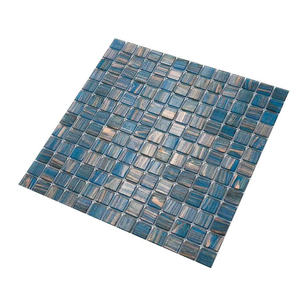 Deep Blue & Gold Swirls Mixed Squares Glass Pool Tile | Tile Club