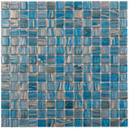 Deep Blue & Gold Swirls Mixed Squares Glass Pool Tile | Tile Club
