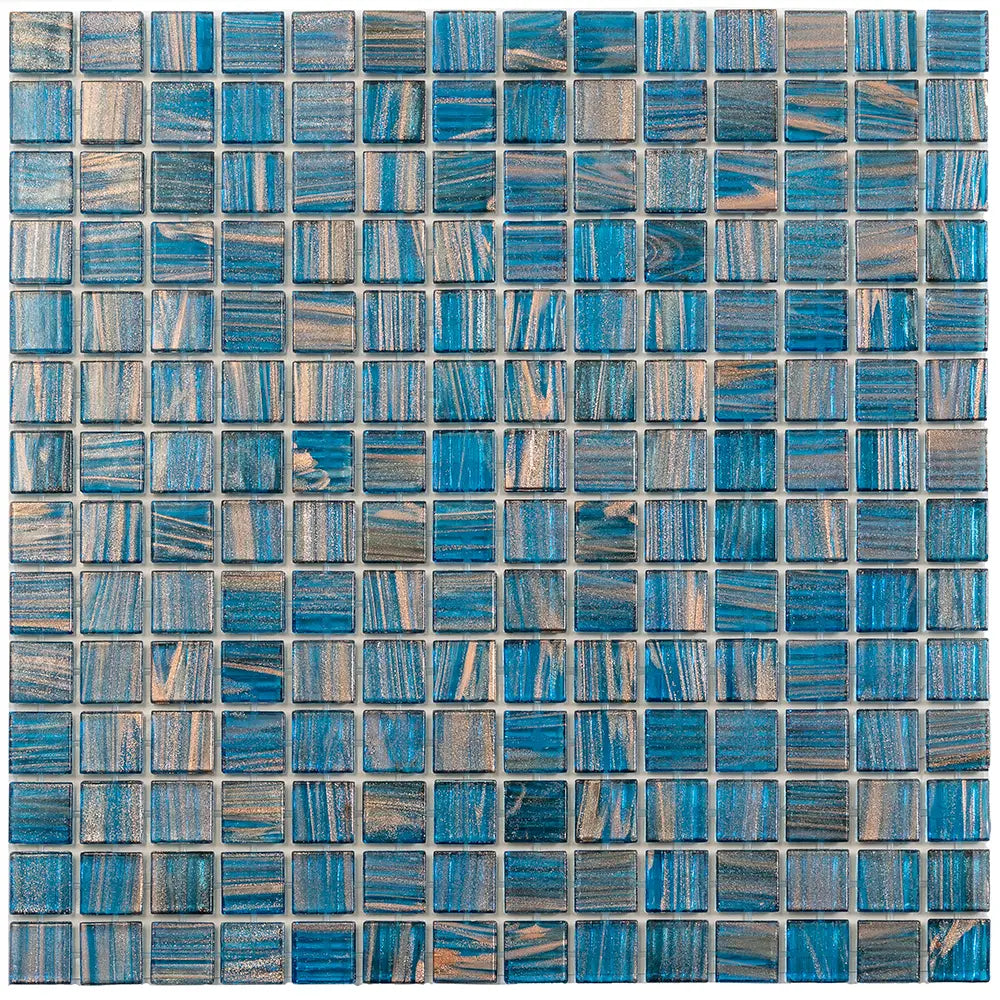 Deep Blue & Gold Swirls Mixed Squares Glass Pool Tile | Tile Club