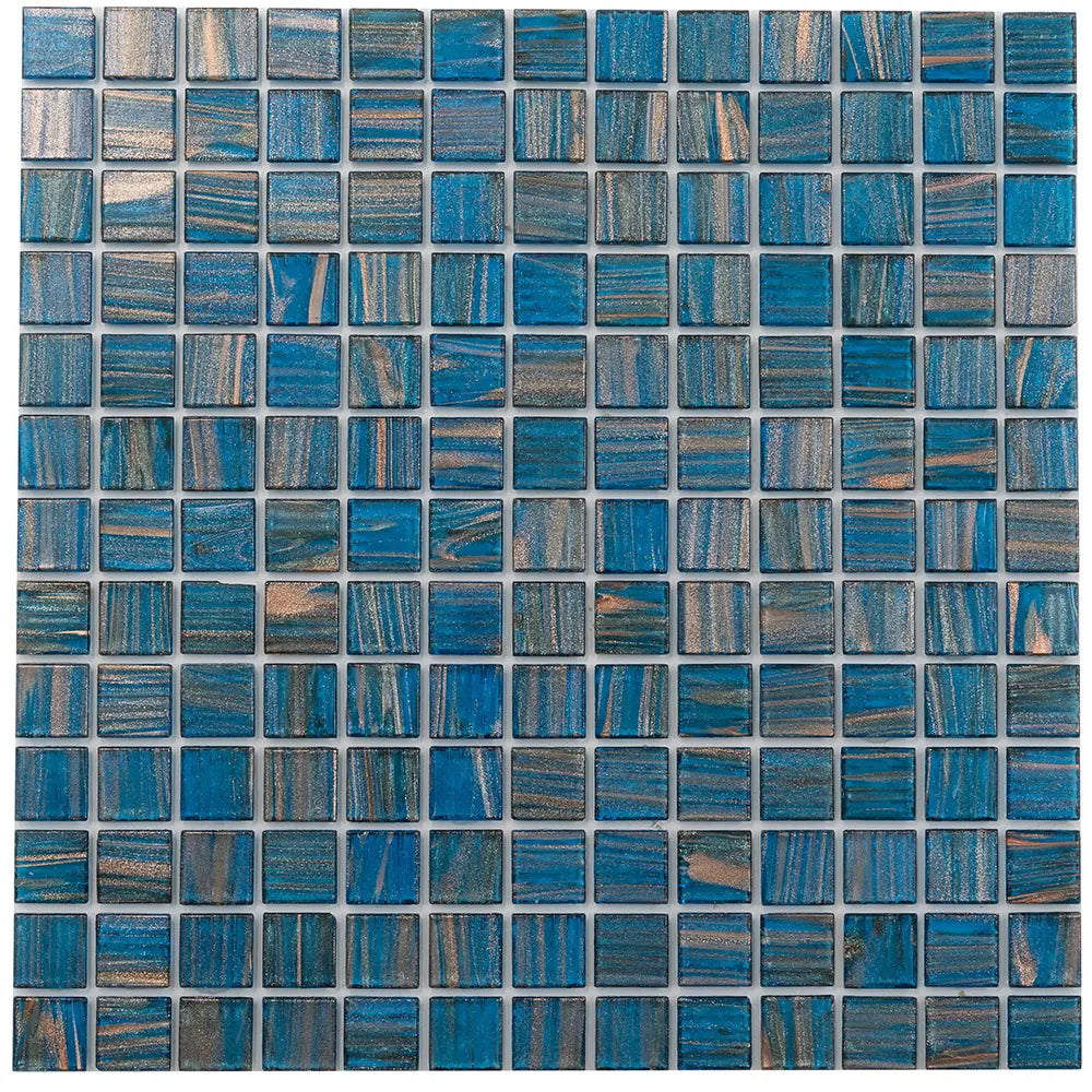 Deep Blue & Gold Swirls Mixed Squares Glass Pool Tile | Tile Club