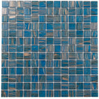 Deep Blue & Gold Swirls Mixed Squares Glass Pool Tile | Tile Club