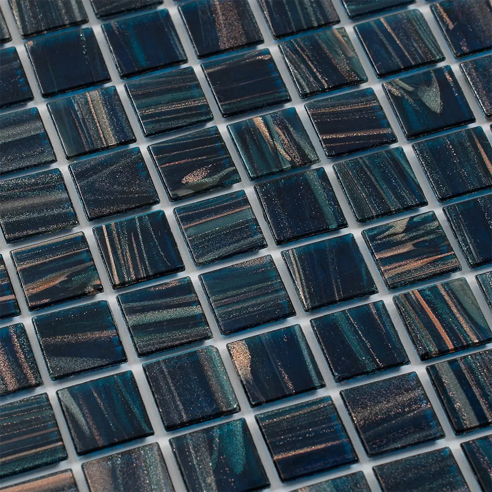 Aegean Blue with Gold Swirls Mixed Squares Glass Pool Tile | Tile Club