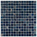 Aegean Blue with Gold Swirls Mixed Squares Glass Pool Tile | Tile Club
