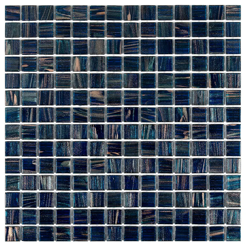 Aegean Blue with Gold Swirls Mixed Squares Glass Pool Tile | Tile Club