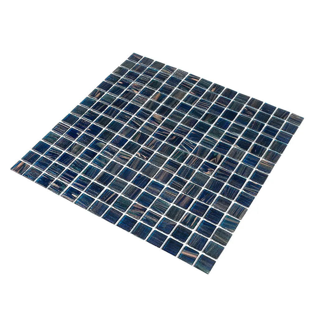 Aegean Blue with Gold Swirls Mixed Squares Glass Pool Tile | Tile Club