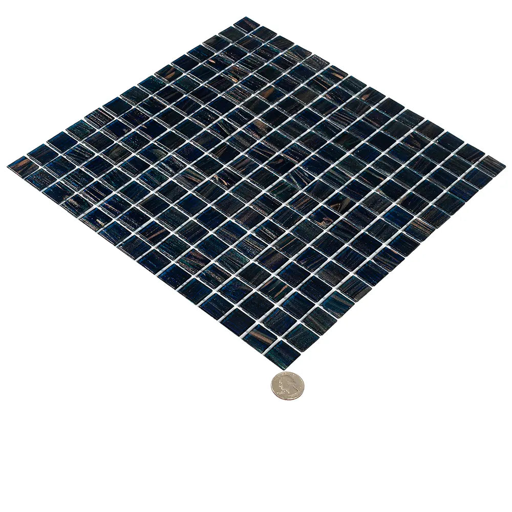 Aegean Blue with Gold Swirls Mixed Squares Glass Pool Tile | Tile Club