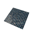 Aegean Blue with Gold Swirls Mixed Squares Glass Pool Tile | Tile Club