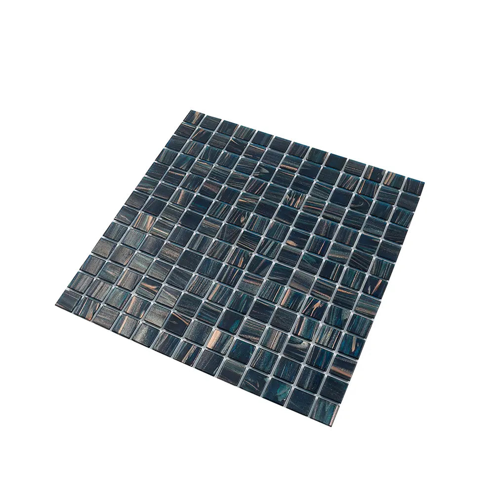Aegean Blue with Gold Swirls Mixed Squares Glass Pool Tile | Tile Club