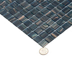 Aegean Blue with Gold Swirls Mixed Squares Glass Pool Tile | Tile Club