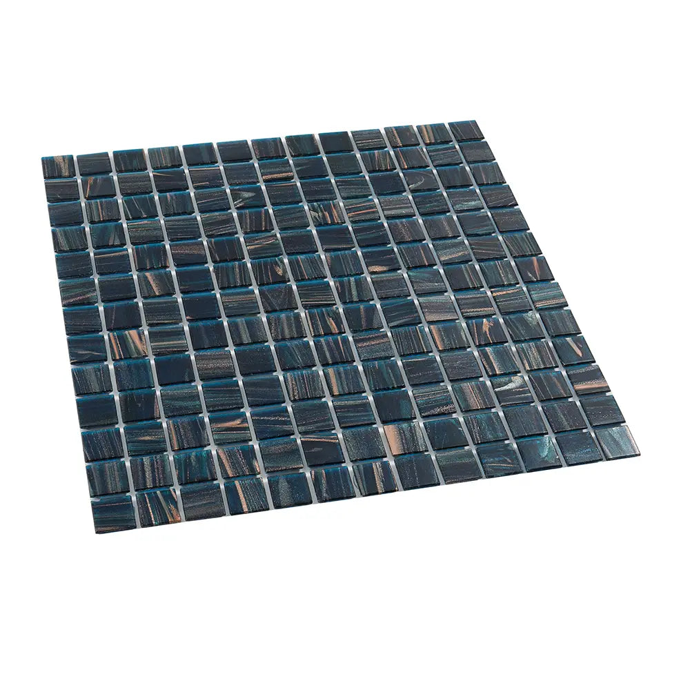Aegean Blue with Gold Swirls Mixed Squares Glass Pool Tile | Tile Club