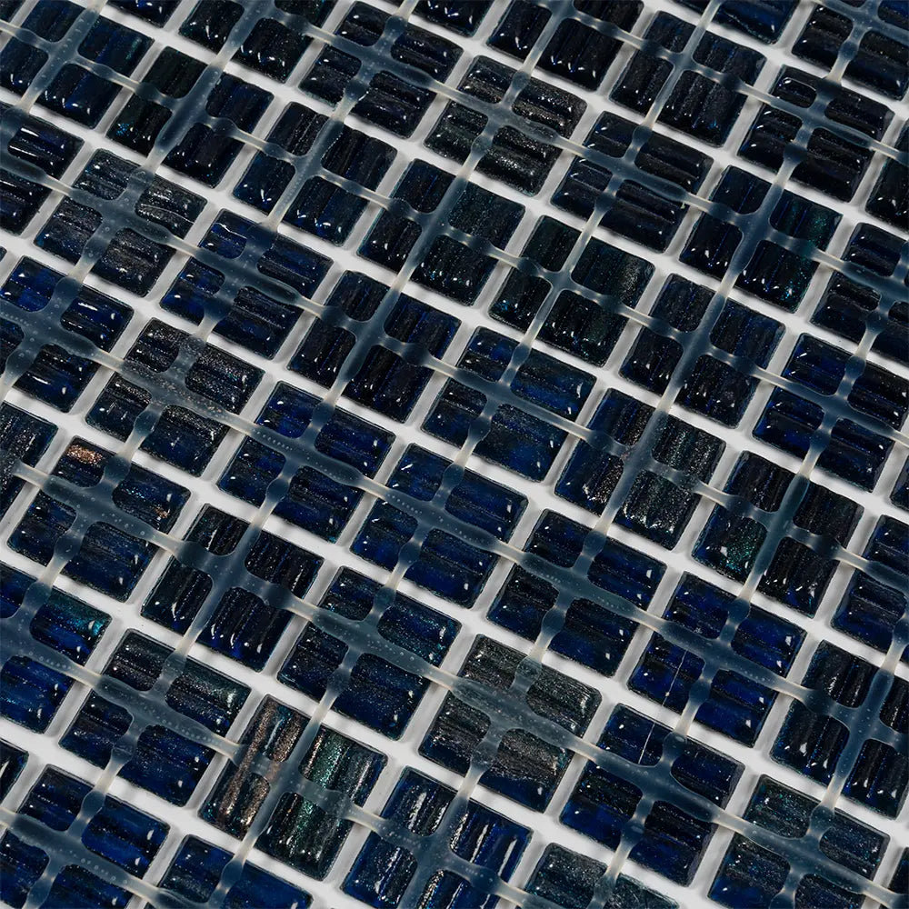 Aegean Blue with Gold Swirls Mixed Squares Glass Pool Tile | Tile Club