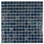 Aegean Blue with Gold Swirls Mixed Squares Glass Pool Tile