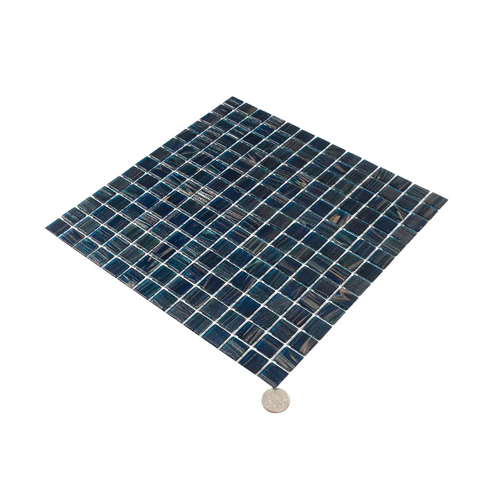 Aegean Blue with Gold Swirls Mixed Squares Glass Pool Tile
