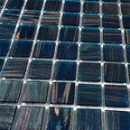 Aegean Blue with Gold Swirls Mixed Squares Glass Pool Tile