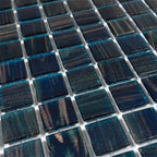 Aegean Blue with Gold Swirls Mixed Squares Glass Pool Tile