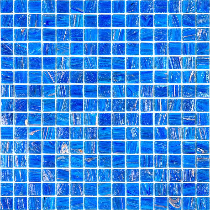 Azure Blue with Gold Swirls Mixed Squares Glass Pool Tile Sample