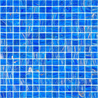 Azure Blue with Gold Swirls Mixed Squares Glass Pool Tile Sample