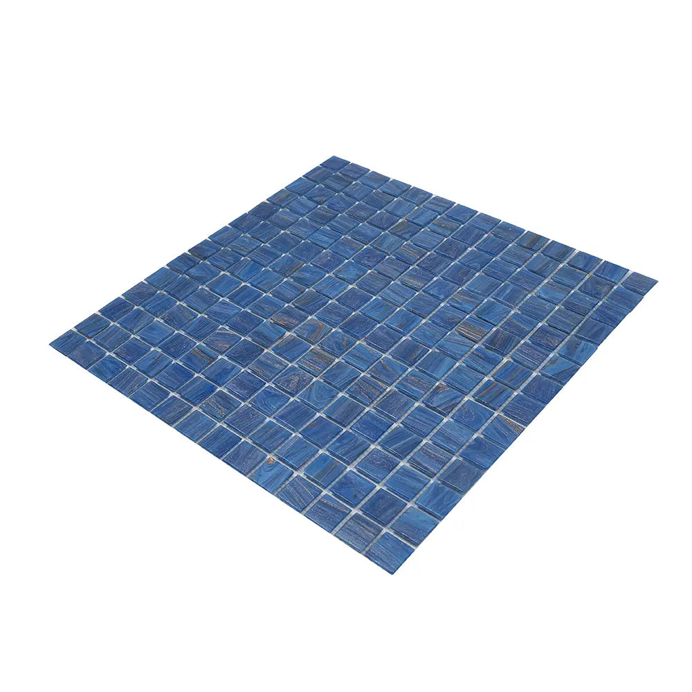 Azure Blue with Gold Swirls Mixed Squares Glass Pool Tile | Tile Club