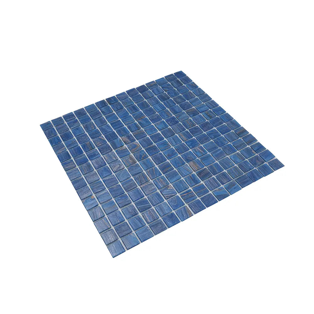 Azure Blue with Gold Swirls Mixed Squares Glass Pool Tile | Tile Club