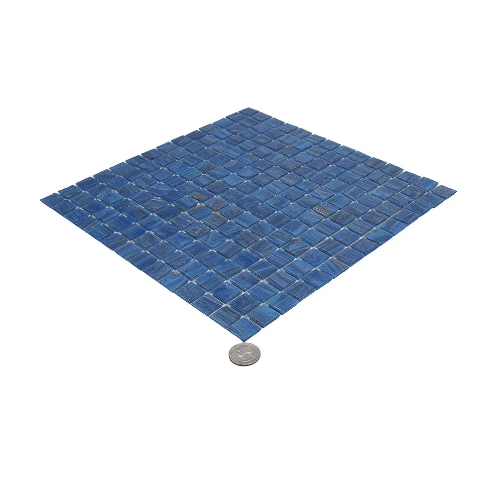 Azure Blue with Gold Swirls Mixed Squares Glass Pool Tile | Tile Club