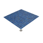 Azure Blue with Gold Swirls Mixed Squares Glass Pool Tile | Tile Club