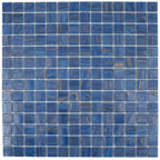 Azure Blue with Gold Swirls Mixed Squares Glass Pool Tile | Tile Club