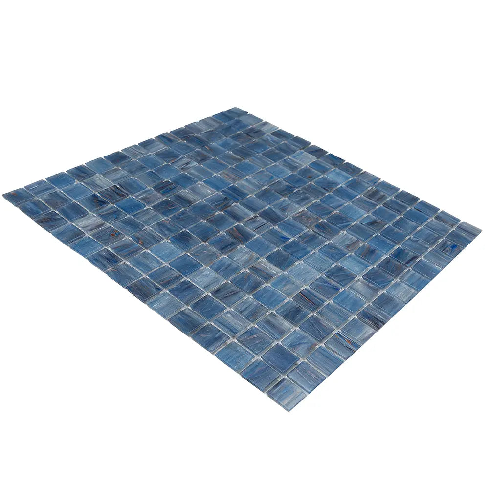 Cape Cod Blue Mixed Swirls Squares Glass Pool Tile | Tile Club