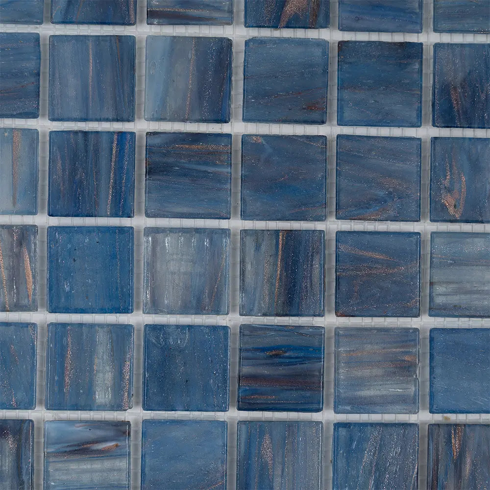 Cape Cod Blue Mixed Swirls Squares Glass Pool Tile | Tile Club