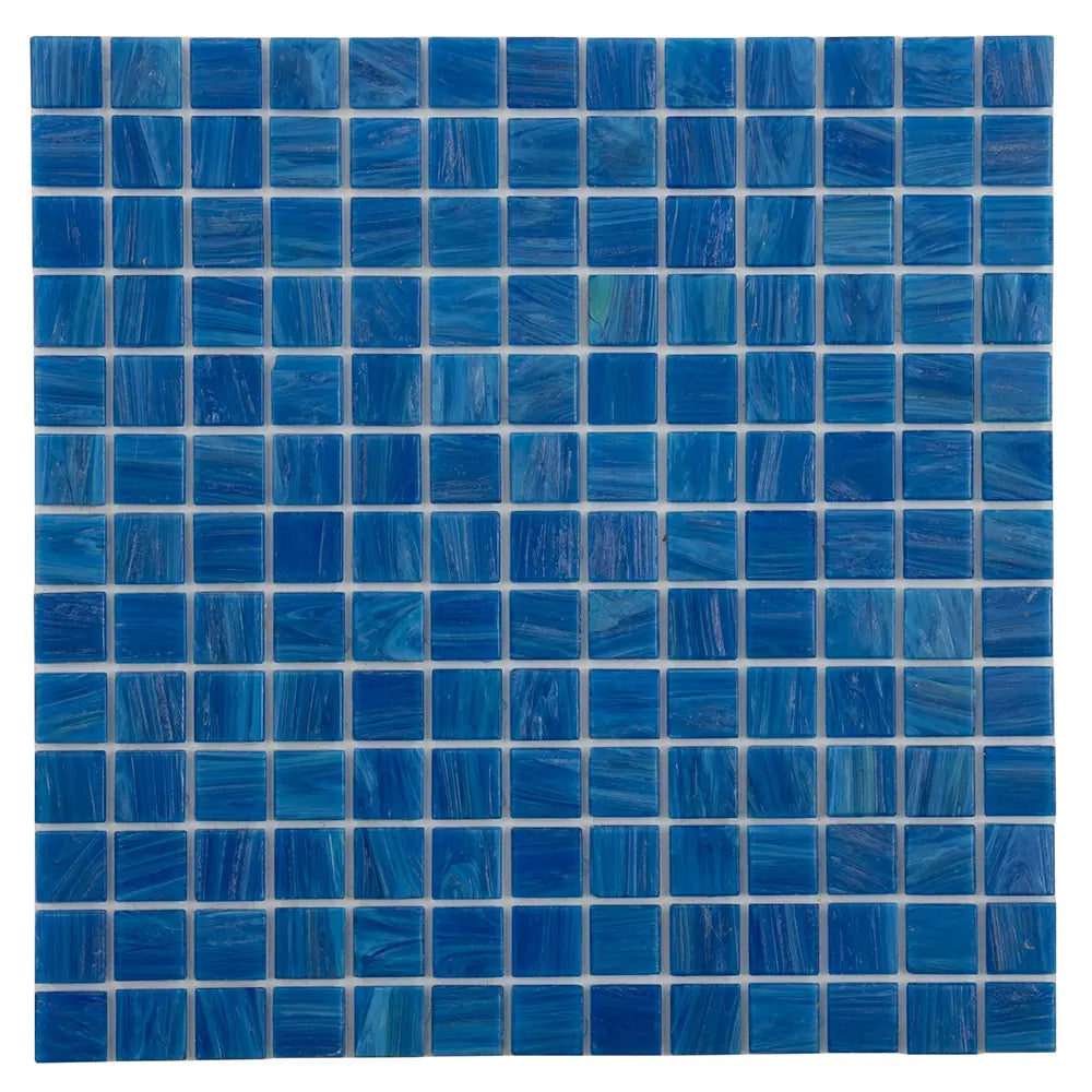 Brushed Sapphire Blue Squares Glass Pool Tile | Tile Club