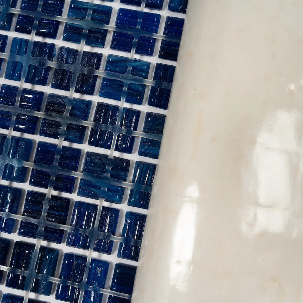 Brushed Navy Blue Squares Glass Pool Tile | Tile Club