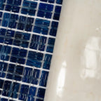 Brushed Navy Blue Squares Glass Pool Tile | Tile Club