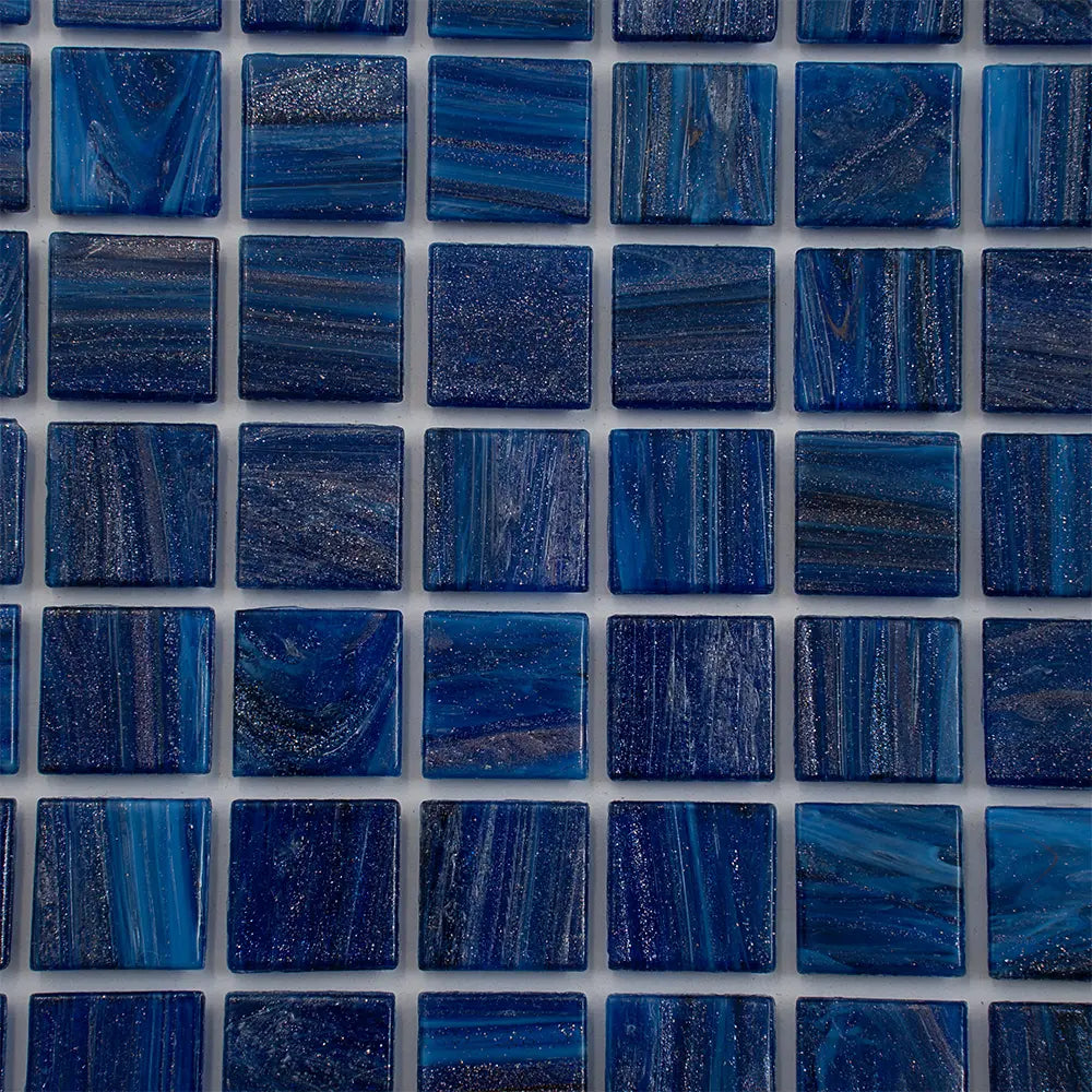Brushed Navy Blue Squares Glass Pool Tile | Tile Club