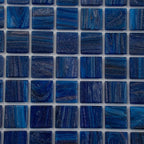 Brushed Navy Blue Squares Glass Pool Tile | Tile Club