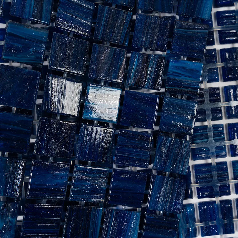 Brushed Navy Blue Squares Glass Pool Tile | Tile Club