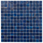 Brushed Navy Blue Squares Glass Pool Tile | Tile Club