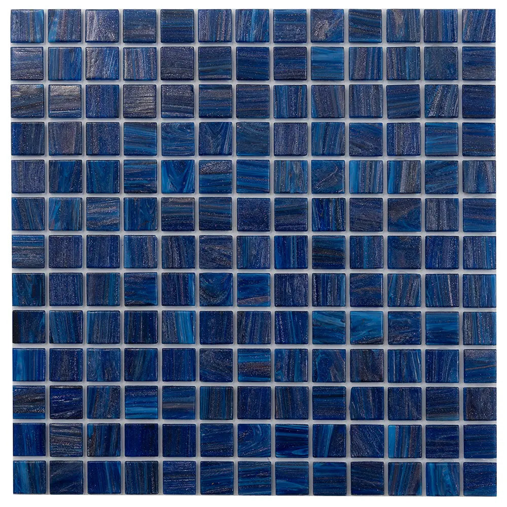 Brushed Navy Blue Squares Glass Pool Tile | Tile Club