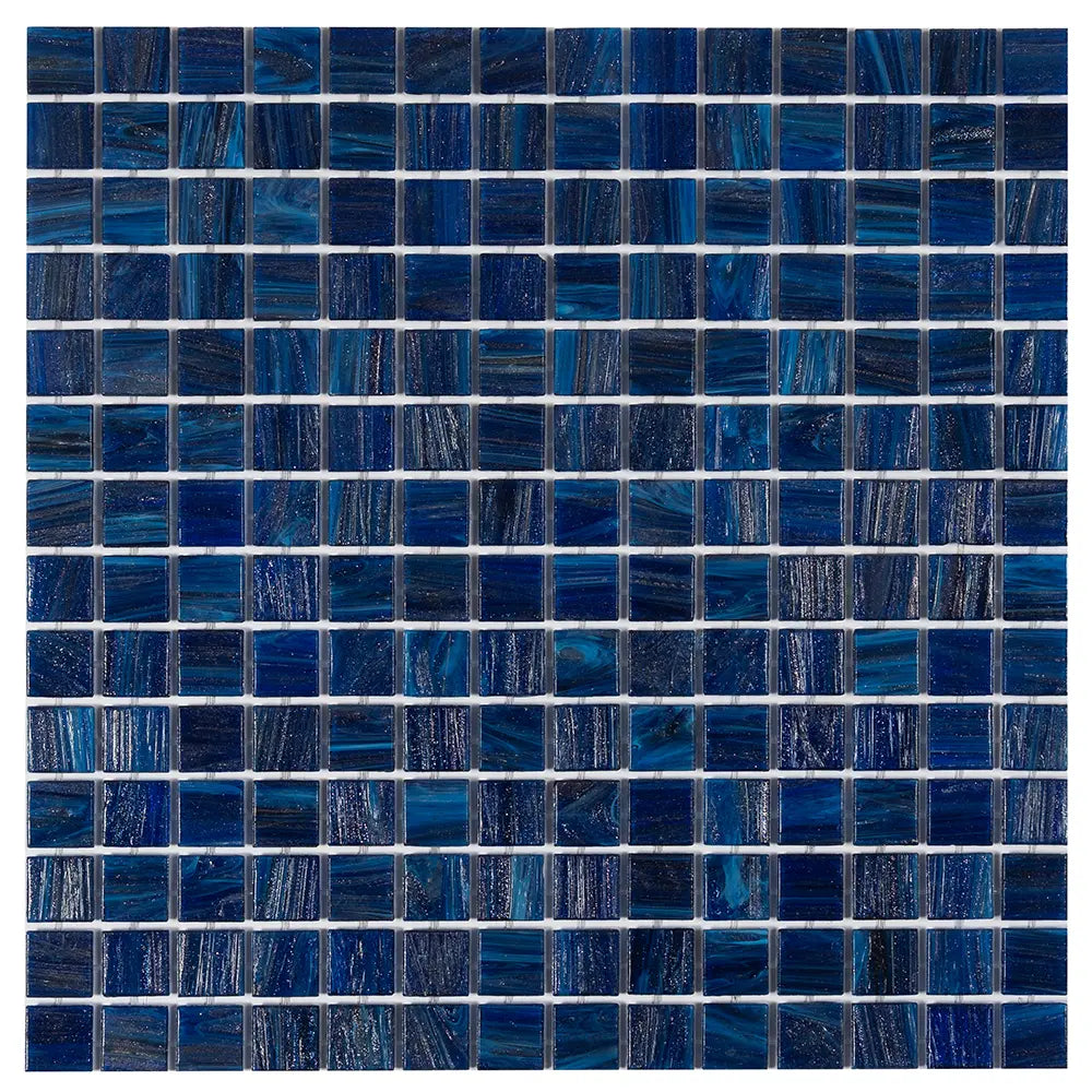 Brushed Navy Blue Squares Glass Pool Tile | Tile Club