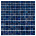 Brushed Navy Blue Squares Glass Pool Tile | Tile Club