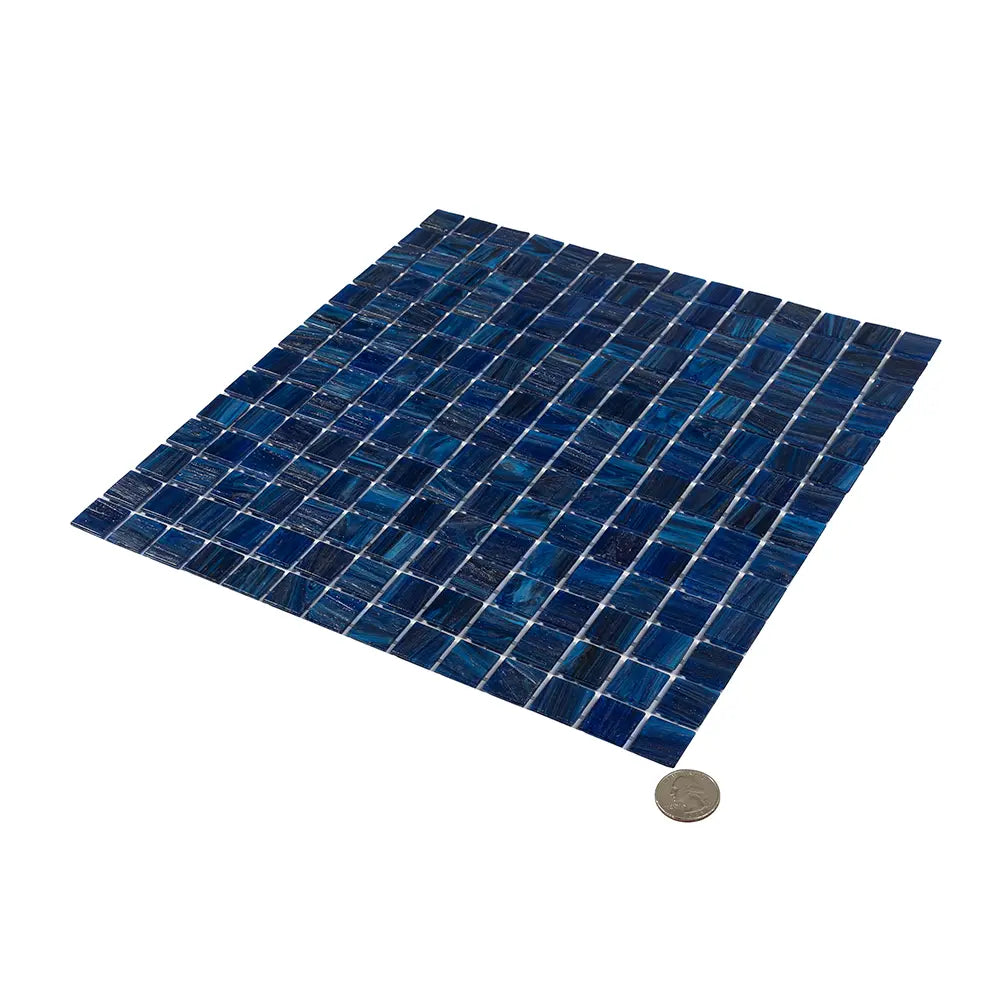 Brushed Navy Blue Squares Glass Pool Tile | Tile Club