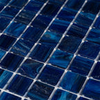 Brushed Navy Blue Squares Glass Pool Tile | Tile Club