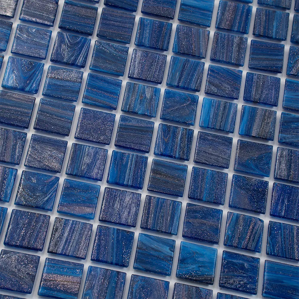 Brushed Navy Blue Squares Glass Pool Tile | Tile Club