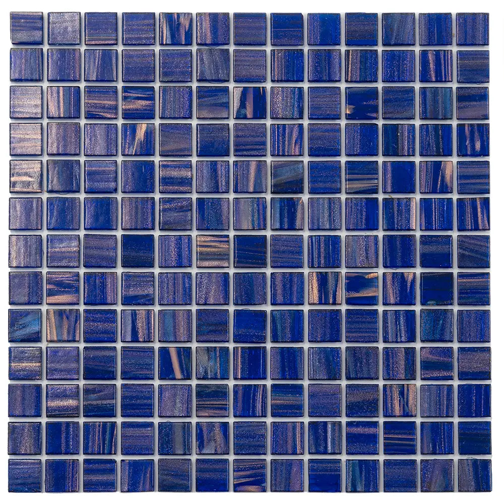 Brushed Navy and Gold Mixed Squares Glass Pool Tile | Tile Club