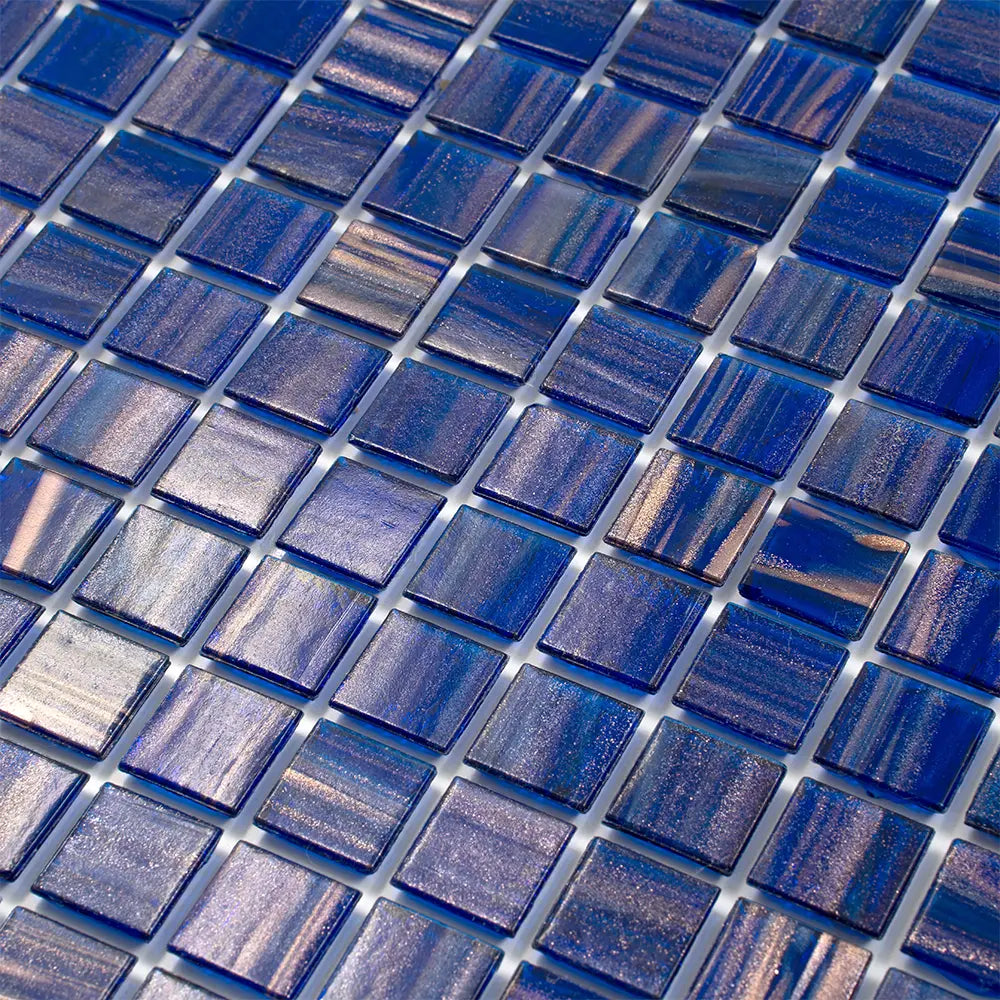 Brushed Navy and Gold Mixed Squares Glass Pool Tile | Tile Club