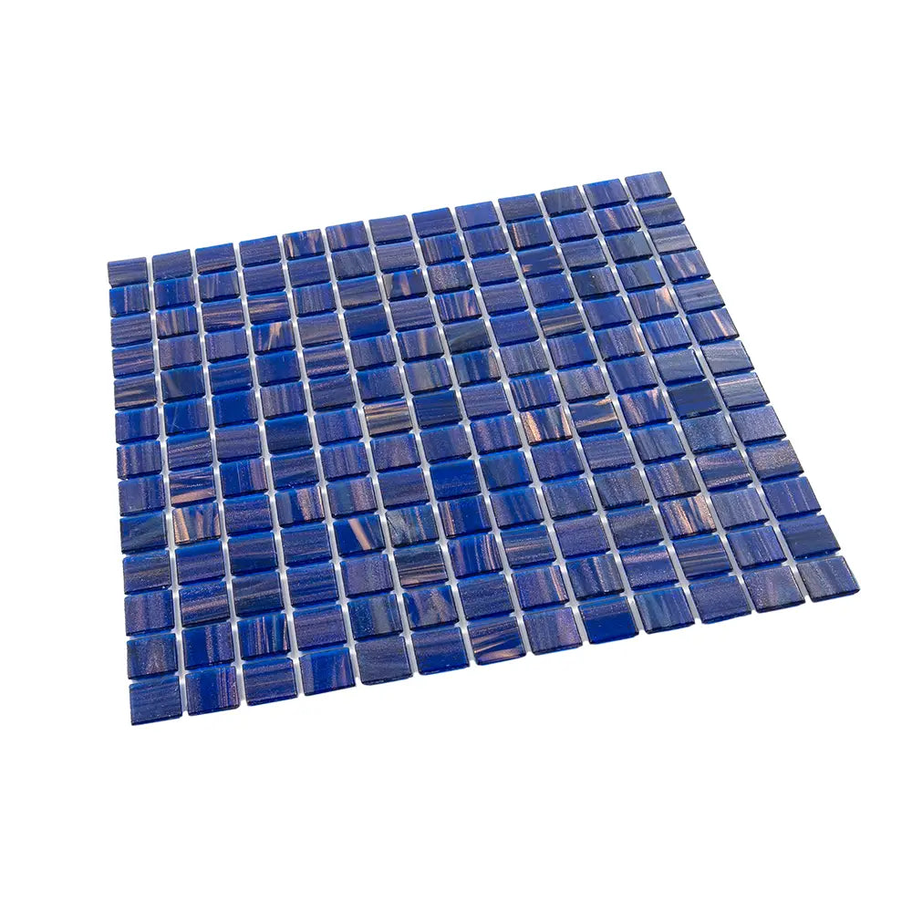 Brushed Navy and Gold Mixed Squares Glass Pool Tile | Tile Club
