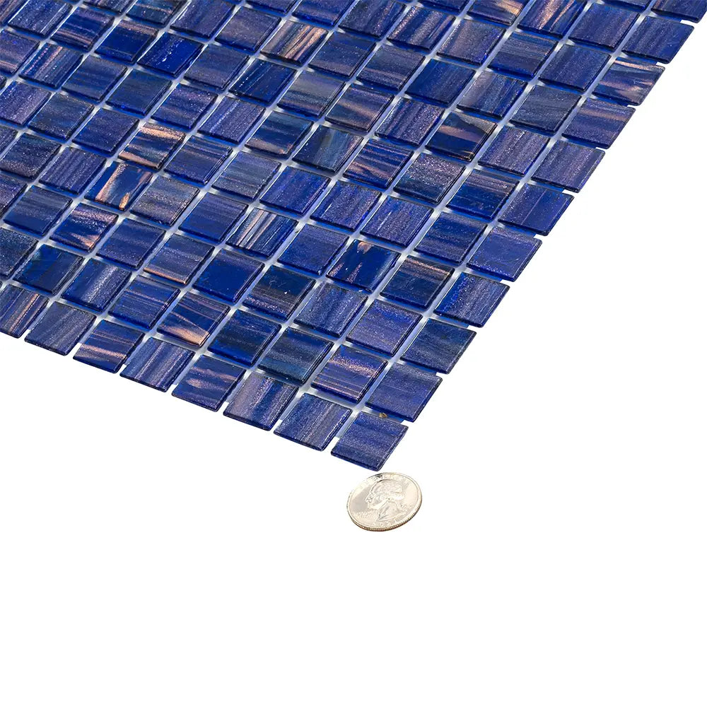 Brushed Navy and Gold Mixed Squares Glass Pool Tile | Tile Club