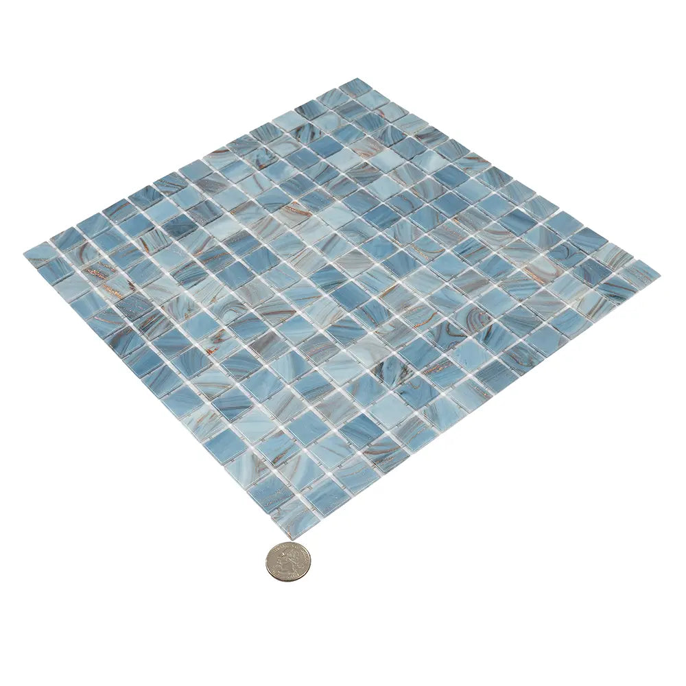 Mixed Cool Tones Glass Squares Pool Tile