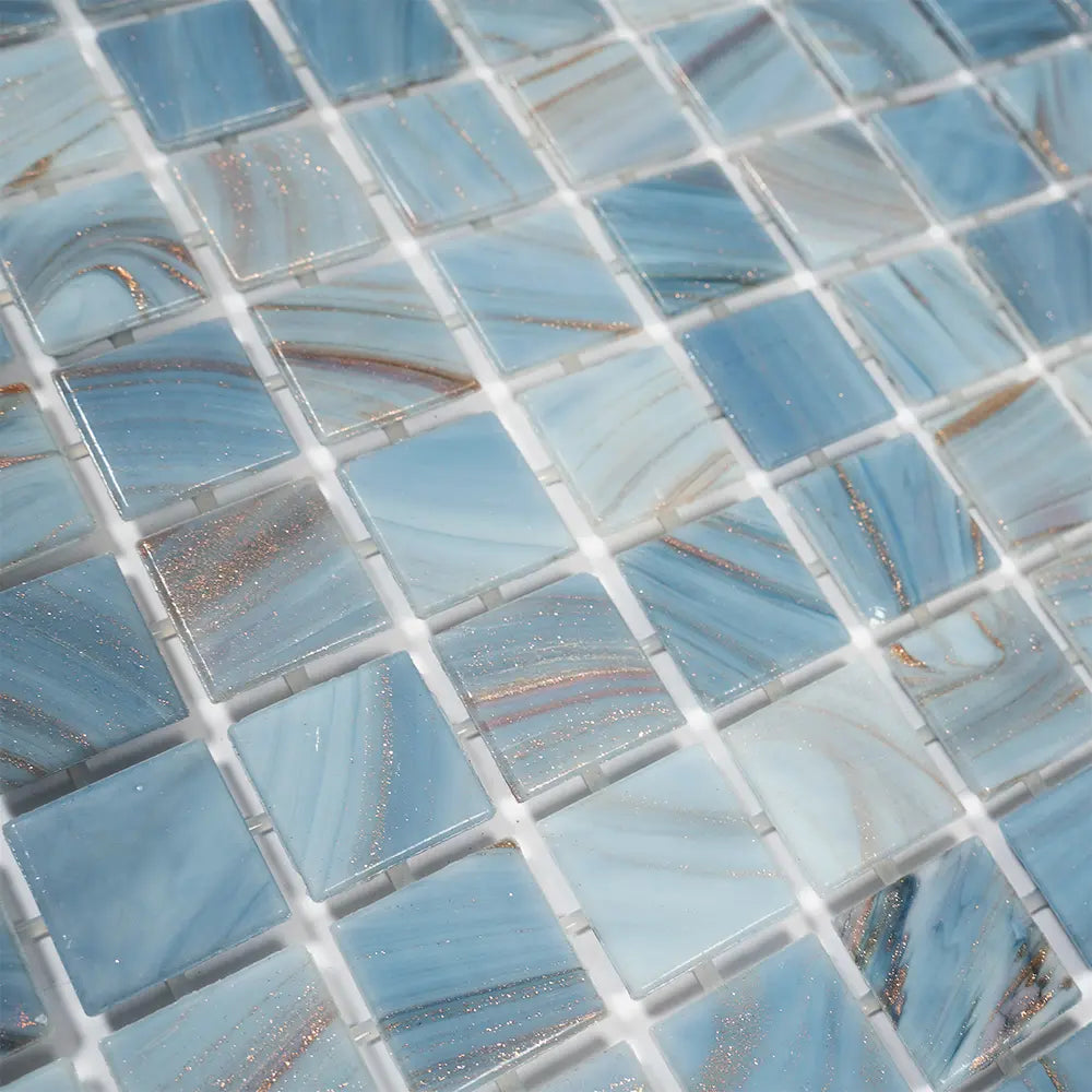 Mixed Cool Tones Glass Squares Pool Tile