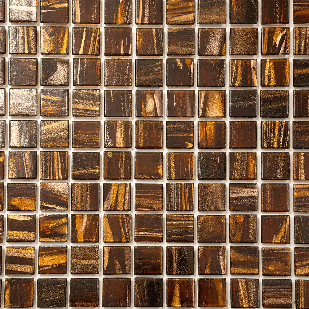 Tiger's Eye Shimmer Mixed Squares Glass Pool Tile | Tile Club