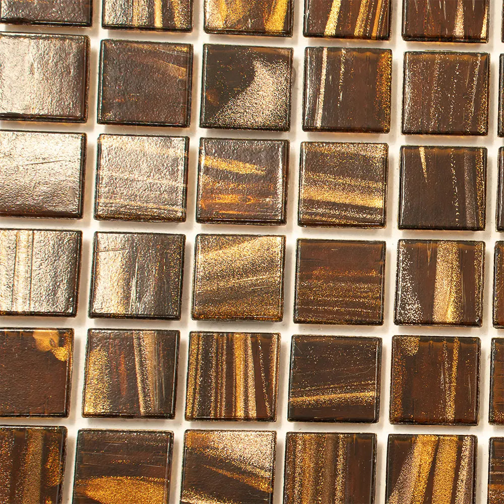 Tiger's Eye Shimmer Mixed Squares Glass Pool Tile | Tile Club